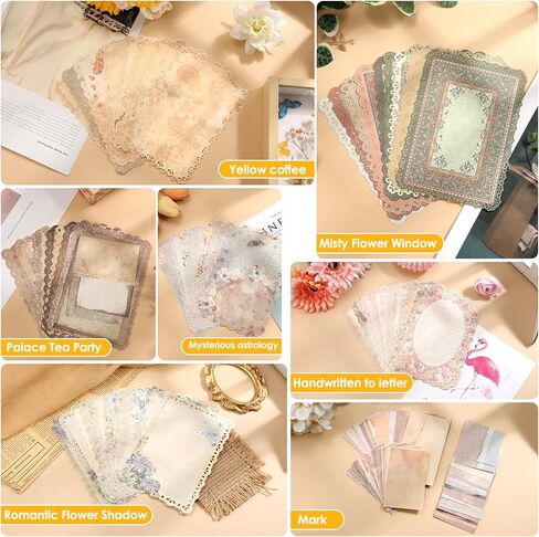 300 Pcs Vintage Floral Scrapbook Paper & Textured Paper & Label Journaling Stickers Assorted Set Mixed Special Paper for Scrapbooking Planner Junk Journal Supplies Collage 4.1x5.8 Inch A6 in Kuwait