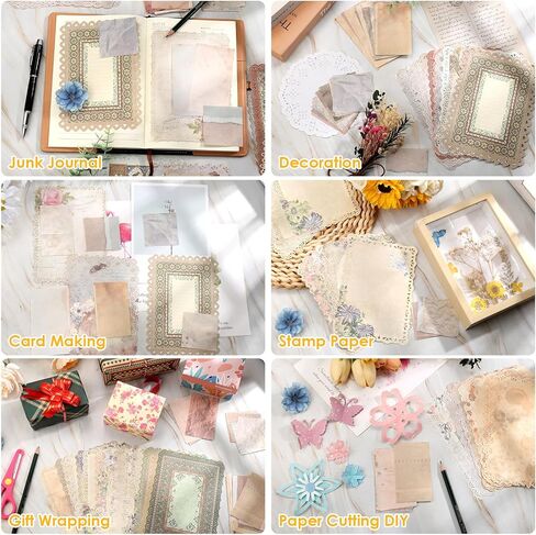 300 Pcs Vintage Floral Scrapbook Paper & Textured Paper & Label Journaling Stickers Assorted Set Mixed Special Paper for Scrapbooking Planner Junk Journal Supplies Collage 4.1x5.8 Inch A6 in Kuwait