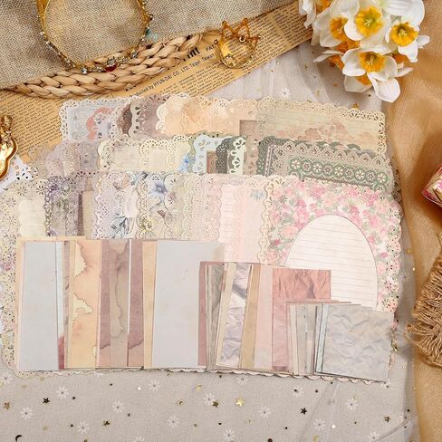 300 Pcs Vintage Floral Scrapbook Paper & Textured Paper & Label Journaling Stickers Assorted Set Mixed Special Paper for Scrapbooking Planner Junk Journal Supplies Collage 4.1x5.8 Inch A6 in Kuwait