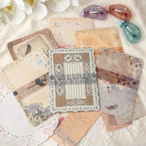300 Pcs Vintage Floral Scrapbook Paper & Textured Paper & Label Journaling Stickers Assorted Set Mixed Special Paper for Scrapbooking Planner Junk Journal Supplies Collage 4.1x5.8 Inch A6 in Kuwait