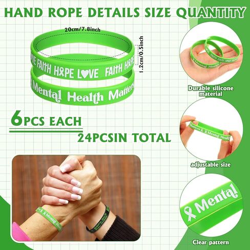 72 PCS الوعي بالصحة العقلية مجموعة أساور الشريط الأخضر الأزرار المفتاح السيليكون أزرار الصحة العقلية دبابيس أخضر العقلية الشجاعة in Kuwait