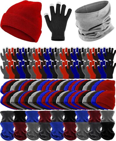 Sureio 150 قطعة قبعة صغيرة شتوية قفازات لتدفئة الرقبة السائبة للجنسين قبعة شتوية تعمل باللمس قفازات التبرع مجموعة الرعاية الخيرية هدية دافئة بلا مأوى in Kuwait