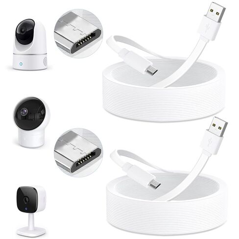 delilyn 2Pack 25ft Micro USB Extension Cable Compatible with eufy Security Indoor Cam E220/P24, Flat Power Cable for eufy Security Indoor Cam C120, Weatherproof Charging Cord with 24* Cable Clips in Kuwait