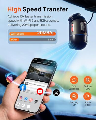 70mai Dual Dash Cam Front and Rear 4K, Car Camera for Cars with Sony IMX678, STARVIS 2 Night Vision, 4G LTE, AI Motion Detection, ADAS, 5GHz Wi-Fi 6, Parking Monitor, Voice Control (4K Omni X800) in Kuwait