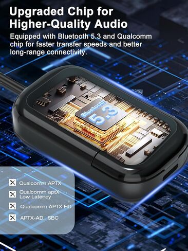 Bluetooth 5.3 Transmitter Airplane Adapter with Screen - AptX Adaptive Supports 2 AirPods or Headphones - 3.5mm AUX Jack Wireless Audio for Planes Travel TV PC Gym in Kuwait