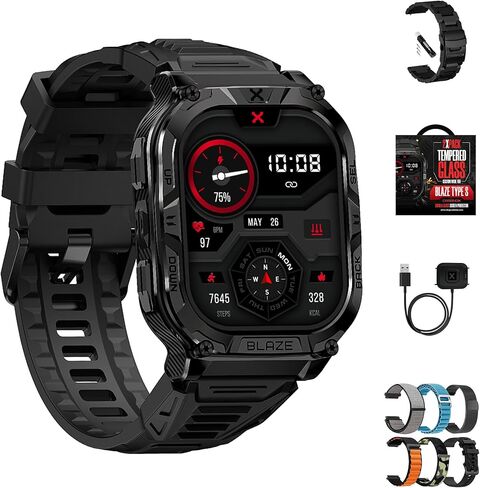 CARBINOX Blaze Smart Watch with GPS – Rugged Fitness Trackers, IP69K Waterproof, 170+ Sports Modes, Gorilla Glass, Make/Receive Calls, Android & iOS Compatible (Round Ultimate Pack) in Kuwait