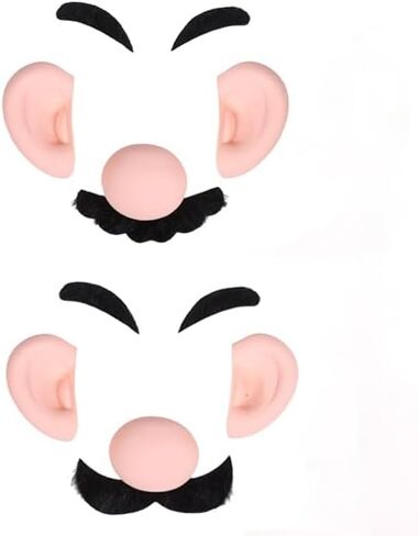 Silicone Fake Nose and Ears with Mustache and Eyebrow for Super Plumbers Halloween Party Costume Props Accessories (L&M) in Kuwait