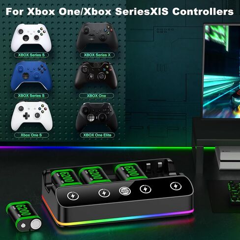 Charger for Xbox One Controller Battery Pack with 4 x 6200mWh Batteries, Rechargeable Xbox Controller Batteries with Battery Charging Station Dock Support Xbox Series X|S/One S|X/One Elite in Kuwait