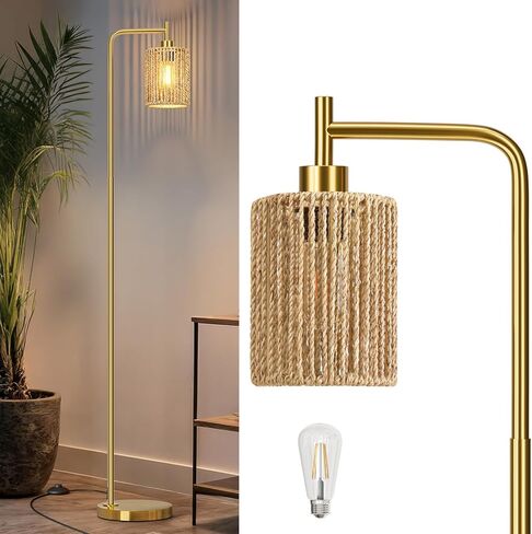 Oneach 66 "مصباح أرضية ذهبية لغرفة المعيشة ، مصباح أرضي بوهو مع لمبة LED ، مفتاح القدم ، ظلال راتان ، مصباح مزرعة طويل القامة لغرفة النوم ، غرفة الطعام ، غرفة الدراسة ، المكتب in Kuwait