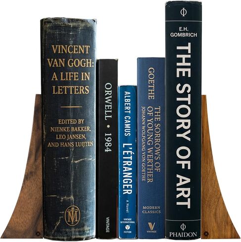 Tilisma Bookends ، Walnut Wood with Metal Base - حاملان للكتب المصنوعة يدويًا للكتب الثقيلة - الملحقات المزخرفة لتنظيم رف الكتب وعرضها in Kuwait
