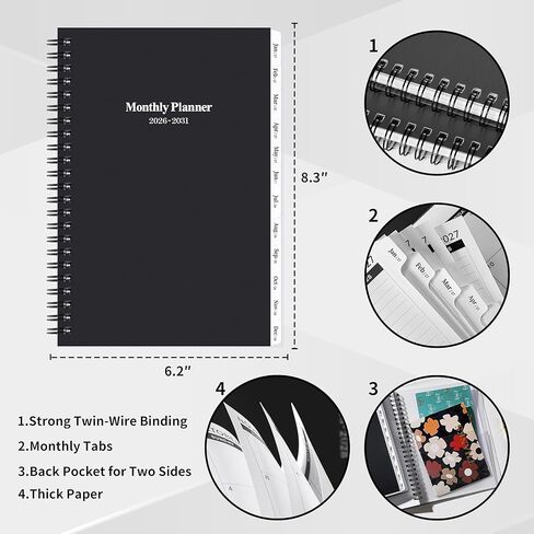 2025-2030 مخطط/تقويم شهري-مخطط شهري لمدة 5 سنوات 2025-2030 مع علامات التبويب ، يوليو 2025-يونيو 2030 ، 6.4 "× 8.5" ، 60 مخططًا شهريًا ، وجيبًا من جوانب ، 9 صفحات ملاحظات ، مناسبة للتخطيط طويل الأجل in Kuwait