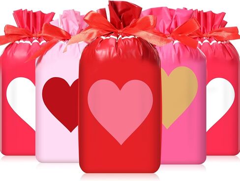 Capoda 50 Pcs Valentine‘s Day Treat Bags Plastic Drawstring Gifts Goodie Candy Snack Bags Red Heart Party Favors for Valentine‘s Day Exchange Gifts Wedding Bridal Birthday Party Supplies(6 x 9 Inch) in Saudi Arabia