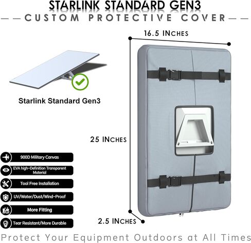 Starlink Gen 2 Cover,Standard Actuated Cover,with Transparent EVA Front Panel,Back Strap Buckle Design,Roll-Up Magnetic Closure & Side Zipper Access - Weatherproof Anti-Dust Case for Satellite Dish in Kuwait