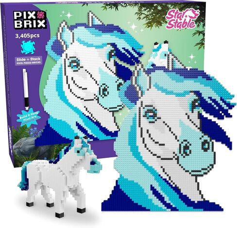 Pix Brix Pixel Art Puzzle Bricks - Star Rustable’s Starshine ، 3،405 قطعة - طوب المباني المتشابكة ، بكسل الحصان المفضل لديك في الإصدار ثنائي الأبعاد أو ثلاثي الأبعاد - ألعاب STEM ، Ages 6 Plus in Kuwait