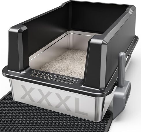 Tripamin XXL Stainless Steel Cat Litter Box 28"x20.5"x14"Extra Large Stainless Steel Litter Box With High Sides Metal Litter Box for Big Cats&Multiple Cats,Easy Cleaning, Anti-Urine Leakage,Non-Sticky in Saudi Arabia