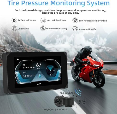 VSYSTO Wireless Carplay and Android Auto Motorcycle Dash Camera with 5" Touchscreen, HD1080P Front and Rear Camera, WiFi, Bluetooth, GPS, Tire Pressure Sensor (CS5) in Kuwait