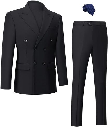 Mgnaie Mens 2 Piece Suit Slim Fit Double Breasted Solid Color Tuxedo Blazer Pants for Prom with Tie 2023 in Kuwait