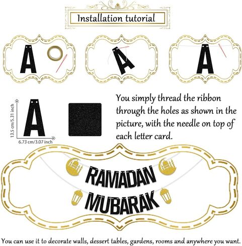Ramadan Mubarak Banner Ramadan Decorations Happy Ramadan Banner Eid Festival Party Decorations Muslim Party Decor Supplies Black in Kuwait