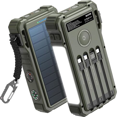 BLAVOR Solar Charger Power Bank 20000mAh Built in 4 Cables, 20W Fast Charging External Battery Pack with USB C, Camping Light, Flashlight, Carabiner for Cell Phones, Portable Charger for Apple Watch in Kuwait