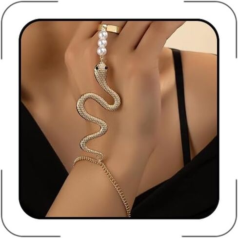 CSIYANJRY99 Snake Hand Chain Bracelet Snake Chain Finger Ring Bracelet Slave Chain Hand Harness Bracelet Snake Pearl Friendship Bracelet Jewelry Accessories in Kuwait