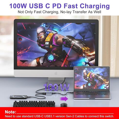 8K USB C Switch Splitter USB C Switcher for 2 Computers - Bi Directional USBC KVM Switch 1 in 2 Out for 8K@60Hz/4K@144Hz Video Transfer+100W Charging+10Gbps Data, with Power Cable in Kuwait