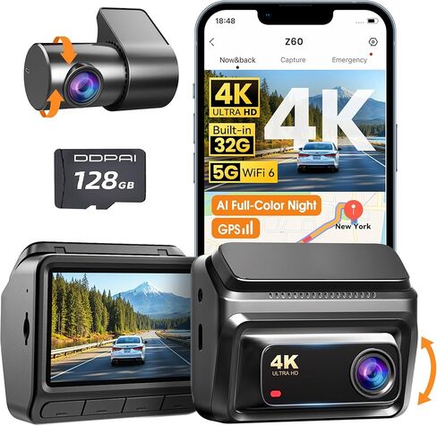 DDPAI 4K DASH CAM الأمامية والخلفية ، UHD 2160P+1080P DASH CAMERT للسيارات ، تضمنت بطاقة 64 جيجابايت ، ومساحة Wi-Fi 6G المدمجة ، وشاشة 3 '' IPS ، AI-isp الرؤية ، زاوية واسعة 143 درجة ، 48H وضع وقوف السيارات ، Z50 PRO PRO PRO PRO in Saudi Arabia