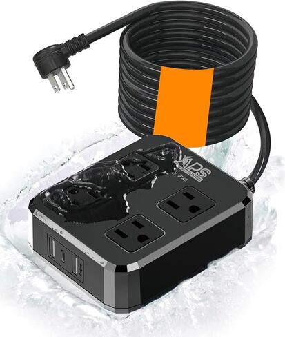 Outdoor Power Strip Weatherproof, Waterproof Surge Protector with 4 Wide Outlet with 3 USB Ports, 6FT Long Extension Cord,1875W Overload Protection，Outlet Extender for Christmas Lights ETL Black in Kuwait