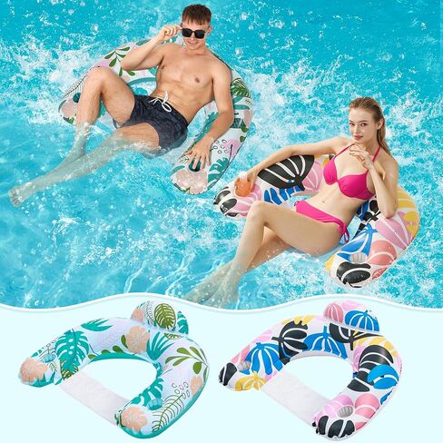 4 Pack Pool Floats, Inflatable Pool Float Chairs with Cup Holders, Floaties for Summer Swimming Pool River Lake Water Fun B in Saudi Arabia