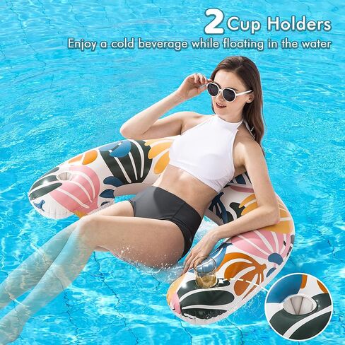 4 Pack Pool Floats, Inflatable Pool Float Chairs with Cup Holders, Floaties for Summer Swimming Pool River Lake Water Fun B in Saudi Arabia