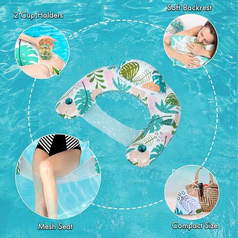 4 Pack Pool Floats, Inflatable Pool Float Chairs with Cup Holders, Floaties for Summer Swimming Pool River Lake Water Fun B in Saudi Arabia