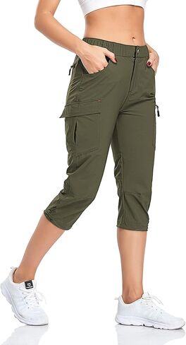 GymBrave Women's Hiking Cargo Pants Quick Dry Outdoor Camping Capris Water Resistant UPF 50 with Zipper Pockets in Kuwait