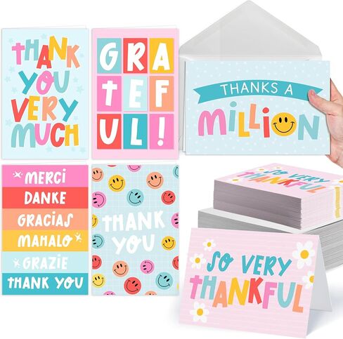 54 Colorful Bulk Thank You Cards And Envelopes - Wedding Thank You Cards With Envelopes Bulk, Baby Shower Thank You Card, Teacher Thank You Card Bulk, Graduation Thank You Notes With Envelopes Set in Saudi Arabia