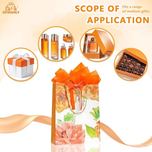 OFIHANLY 12.6" Medium Size Happy Mothers Day Gift Bags with Handles for Women Kids Baby Girls Cute Orange Paper Gift Wrap Bags with Tissue Paper for New Mom, Grandma, Sister, Nana, Gigi in Kuwait