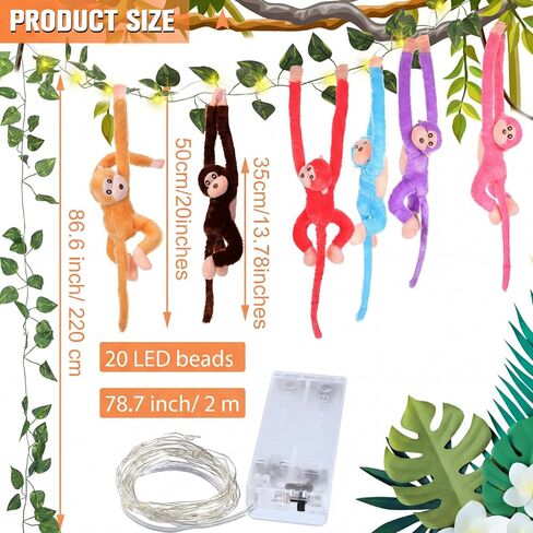 12 Pcs 20 Inch Hanging Monkey Stuffed Animal Stuffed Monkey Plush Toy with 2 Hanging Artificial Ivy Vines 2 Pcs 20 LED Fairy Light Battery Operated String Light for Gifts(Brown, Khaki) in Kuwait