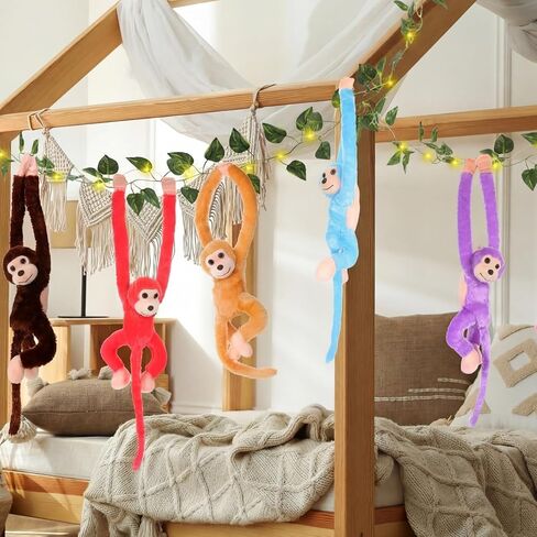 12 Pcs 20 Inch Hanging Monkey Stuffed Animal Stuffed Monkey Plush Toy with 2 Hanging Artificial Ivy Vines 2 Pcs 20 LED Fairy Light Battery Operated String Light for Gifts(Brown, Khaki) in Kuwait