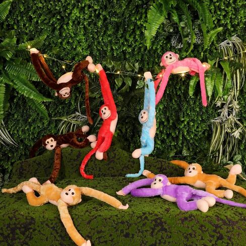12 Pcs 20 Inch Hanging Monkey Stuffed Animal Stuffed Monkey Plush Toy with 2 Hanging Artificial Ivy Vines 2 Pcs 20 LED Fairy Light Battery Operated String Light for Gifts(Brown, Khaki) in Kuwait