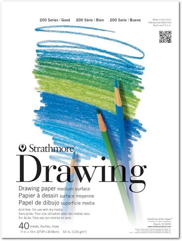 Strathmore 200 Series Drawing Paper, Tape Bound Pad, 11x14 inches, 40 Sheets (64lb/104g) - Artist Paper for Adults and Students - Charcoal, Colored Pencil, Ink, Pastel, Marker in Kuwait