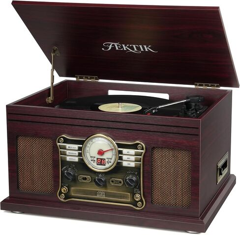 Record Player with Speakers Vintage Belt-Driven Turntable for Vinyl Records Bluetooth Turntable Support 3-Speed, Headphone, RCA Line, AUX-in for LP Players Home Decoration Wooden in Saudi Arabia