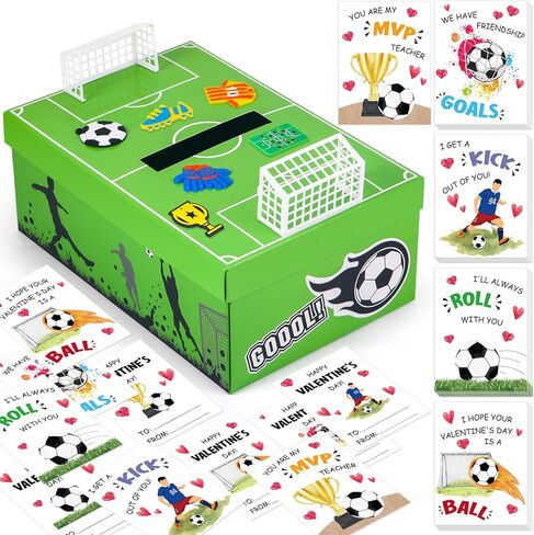 Gloween Valentines Day Box and Cards for Kids Classroom School Exchange, Great Football Valentines Gifts Party Favor Set for Boys Girls - 1 Mailbox, 32 Valentine Cards, 1 Teacher Card (Sports Theme) in Saudi Arabia