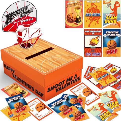 Gloween Valentines Day Box and Cards for Kids Classroom School Exchange, Great Football Valentines Gifts Party Favor Set for Boys Girls - 1 Mailbox, 32 Valentine Cards, 1 Teacher Card (Sports Theme) in Saudi Arabia