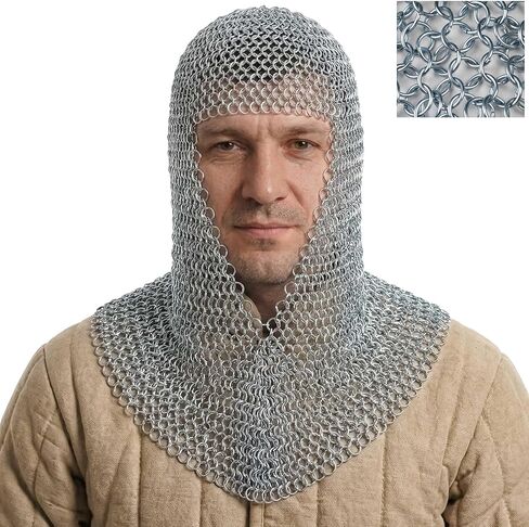 Mythrojan Chainmail Coif فارس العصور الوسطى عصر النهضة درع سلسلة البريد هود فايكنغ LARP 16 مقياس in Kuwait