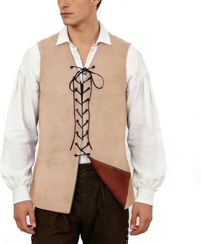 BPURB Mens Renaissance Steampunk Lace-up Vest Gothic Waistcoat Reversible Vest for Men in Kuwait