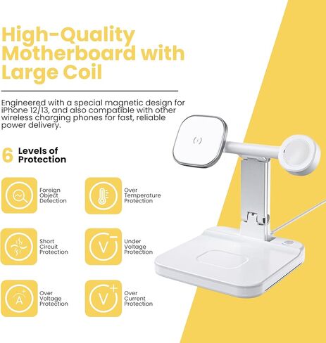 قاعدة شحن لاسلكية LumiCharge 4 في 1 Qi مع ضوء ليلي LED، شحن سريع لـ Magsafe وساعة Apple وAirPods وكابل USB-C وكتلة شاحن USB-C - شحن آمن متعدد الأجهزة in Kuwait