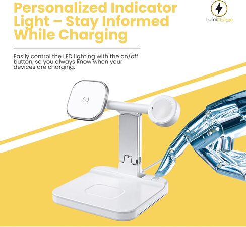 قاعدة شحن لاسلكية LumiCharge 4 في 1 Qi مع ضوء ليلي LED، شحن سريع لـ Magsafe وساعة Apple وAirPods وكابل USB-C وكتلة شاحن USB-C - شحن آمن متعدد الأجهزة in Kuwait