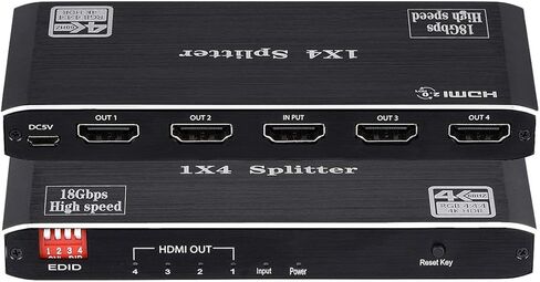 8K@60Hz HDMI Splitter 1 in 4 Out, HDMI 2.1 Splitter 1x4 Support 4K@120Hz, 1080P@240Hz VRR HDCP2.3 HDR HDR10 48Gbps EDID Dolby Atmos 7.1ch, Only Duplicate/Mirror Screens Not Extend (Black) in Kuwait