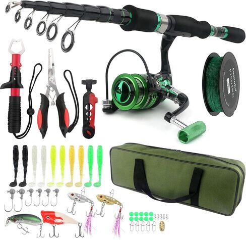 2PCS Fishing Rod Reel Combo 5.9FT Telescopic Fishing Pole Spinning Reel with Baits Hooks Storage Bag Compact Collapsible Fishing Pole Starter Kit for Kids Youth Adults Travel Fishing Gear in Saudi Arabia