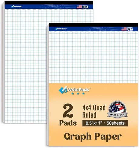 Graph Paper Note Pads, Quad Ruled (4x4) Paper pad, 8.5x11 inch Grid Notebook Paper Pad, White Paper Graph Legal Pads, 2 Pads of 50 Sheets, Micro perforated Engineering Paper Notebook, Made in Kuwait