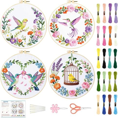 BEUNITONE 4 Set Book Embroidery Kit for Adults Beginners 8'' Flower DIY Cross Stitch Kits Beautiful DIY Needlepoint Starter Kit with Instructions Stamped Embroidery Kit for Home Ofiice Decor in Saudi Arabia