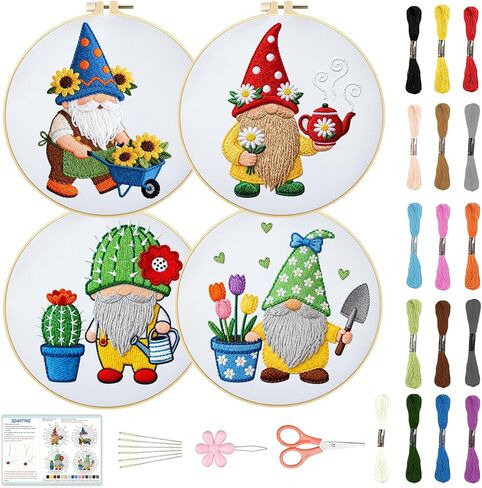 BEUNITONE 4 Set Book Embroidery Kit for Adults Beginners 8'' Flower DIY Cross Stitch Kits Beautiful DIY Needlepoint Starter Kit with Instructions Stamped Embroidery Kit for Home Ofiice Decor in Saudi Arabia