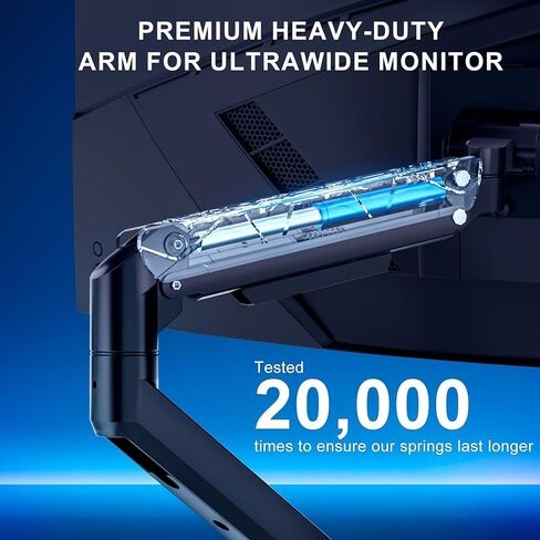 WALI Single Monitor Gas Spring Desk Mount, Heavy Duty Monitor Arm for Ultrawide Screen up to 49 inch, 44 lbs with USB. Fully Adjustable, Mounting Holes 75 and 100 (GSMU001XL), Black in Kuwait